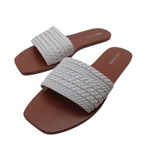 Marc Fisher Sandals‎ Flats White Woven Braid Open Toe Slides Womens 8.5